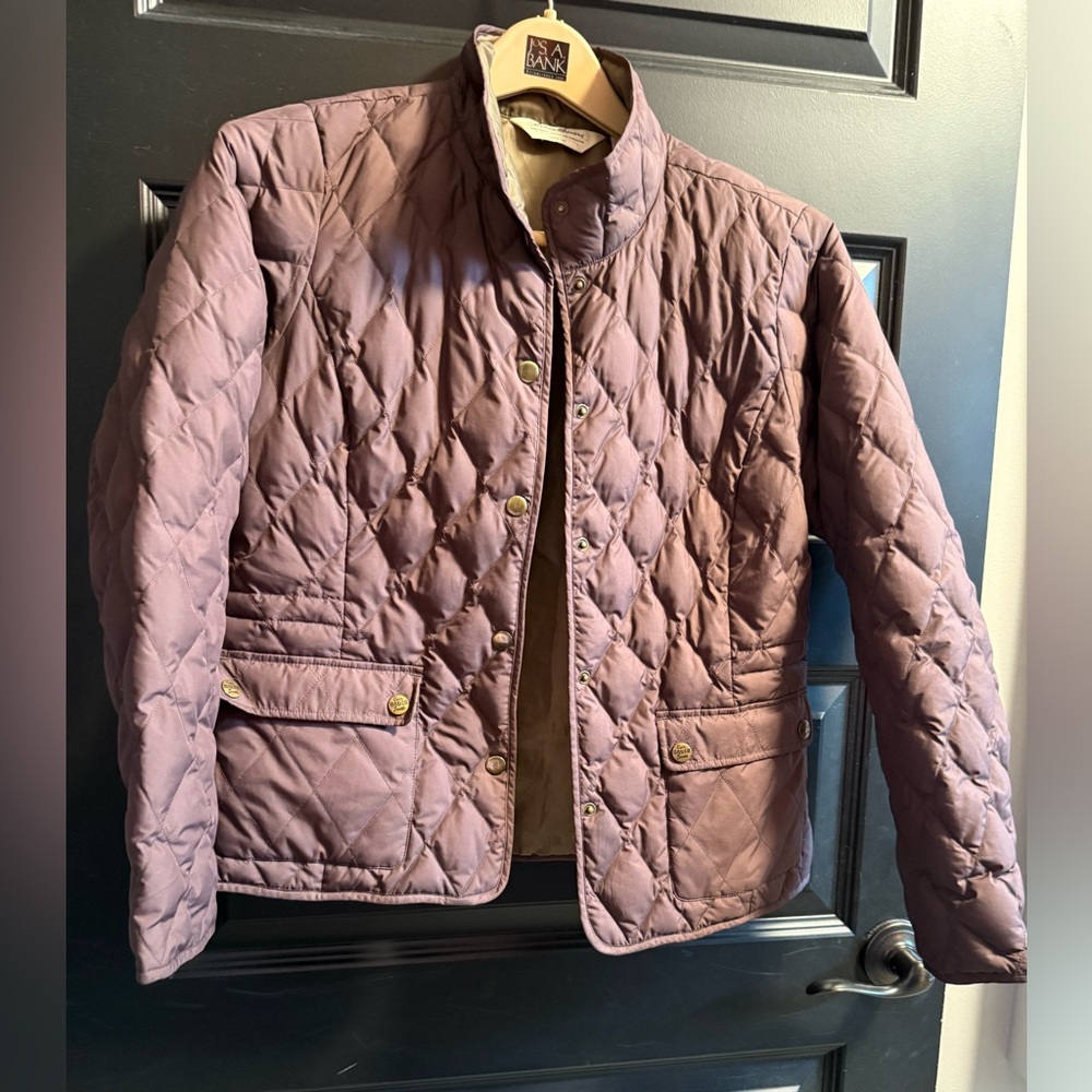 Eddie Bauer goose down Quilted purple Jacket barn coat size petite medium Euc